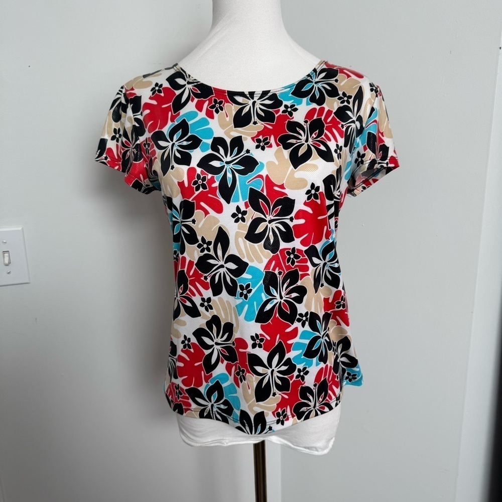 Vintage tropical Floral Print Women's Top Y2K tripod eco whimsigoth M - Picture 3 of 7
